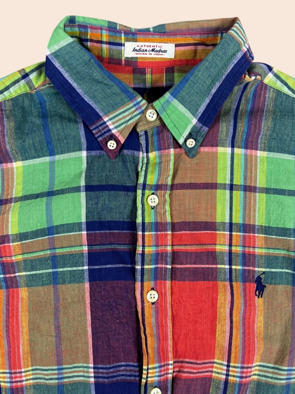 Ralph Lauren Authentic Indian Madras Plaid Button Down Shirt Men's Large Woven